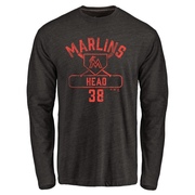 Men's Miami Marlins Louis Head ＃38 Base Runner Long Sleeve T-Shirt - Black