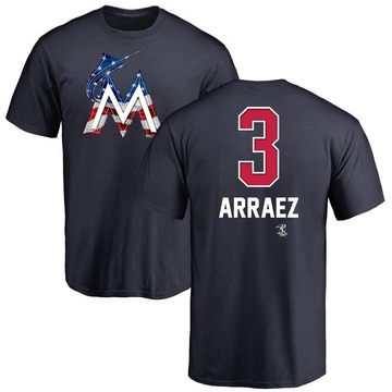 Men's Miami Marlins Luis Arraez ＃3 Name and Number Banner Wave T-Shirt - Navy