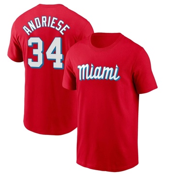 Men's Miami Marlins Matt Andriese ＃34 City Connect Name & Number T-Shirt - Red