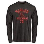 Men's Miami Marlins Michael Petersen ＃70 Base Runner Long Sleeve T-Shirt - Black