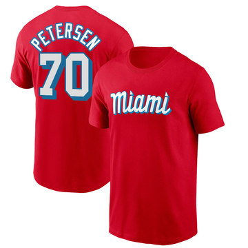 Men's Miami Marlins Michael Petersen ＃70 City Connect Name & Number T-Shirt - Red