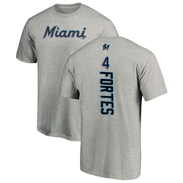 Men's Miami Marlins Nick Fortes ＃4 Backer T-Shirt Ash