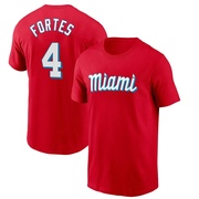 Men's Miami Marlins Nick Fortes ＃4 City Connect Name & Number T-Shirt - Red