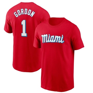 Men's Miami Marlins Nick Gordon ＃1 City Connect Name & Number T-Shirt - Red