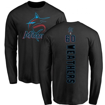 Men's Miami Marlins Ryan Weathers ＃60 Backer Long Sleeve T-Shirt - Black