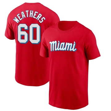 Men's Miami Marlins Ryan Weathers ＃60 City Connect Name & Number T-Shirt - Red