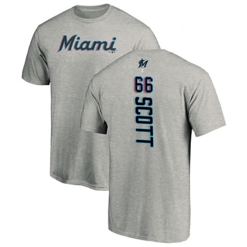 Men's Miami Marlins Tanner Scott ＃66 Backer T-Shirt Ash