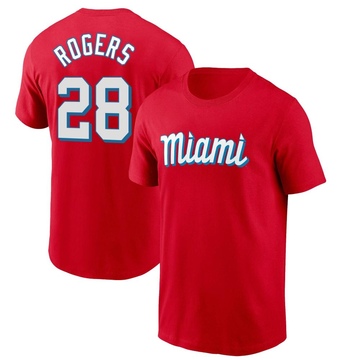 Men's Miami Marlins Trevor Rogers ＃28 City Connect Name & Number T-Shirt - Red