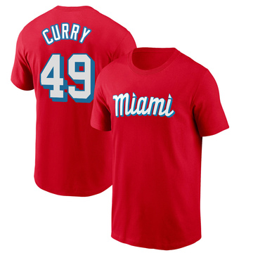 Men's Miami Marlins Xzavion Curry ＃49 City Connect Name & Number T-Shirt - Red