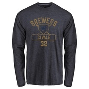 Men's Milwaukee Brewers Aaron Civale ＃32 Base Runner Long Sleeve T-Shirt - Navy