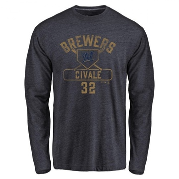 Men's Milwaukee Brewers Aaron Civale ＃32 Base Runner Long Sleeve T-Shirt - Navy