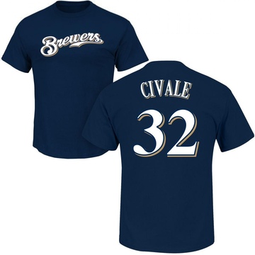 Men's Milwaukee Brewers Aaron Civale ＃32 Roster Name & Number T-Shirt - Navy