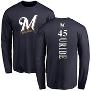 Men's Milwaukee Brewers Abner Uribe ＃45 Backer Long Sleeve T-Shirt - Navy