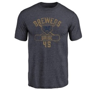 Men's Milwaukee Brewers Abner Uribe ＃45 Base Runner T-Shirt - Navy