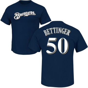 Men's Milwaukee Brewers Alec Bettinger ＃50 Roster Name & Number T-Shirt - Navy