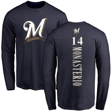 Men's Milwaukee Brewers Andruw Monasterio ＃14 Backer Long Sleeve T-Shirt - Navy