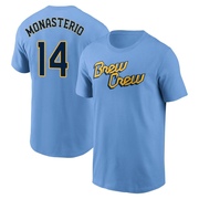 Men's Milwaukee Brewers Andruw Monasterio ＃14 Powder 2022 City Connect Name & Number T-Shirt - Blue