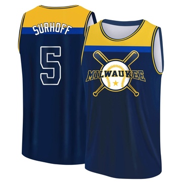 Men's Milwaukee Brewers Bj Surhoff ＃5 Legend Baseball Tank Top - Navy/Yellow