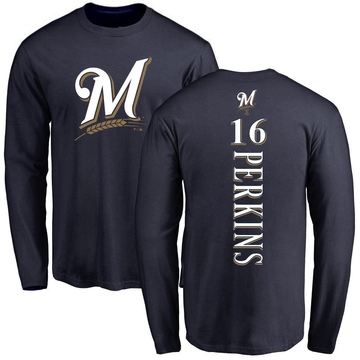 Men's Milwaukee Brewers Blake Perkins ＃16 Backer Long Sleeve T-Shirt - Navy