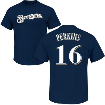 Men's Milwaukee Brewers Blake Perkins ＃16 Roster Name & Number T-Shirt - Navy