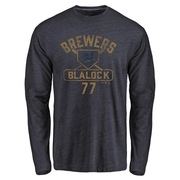 Men's Milwaukee Brewers Bradley Blalock ＃77 Base Runner Long Sleeve T-Shirt - Navy