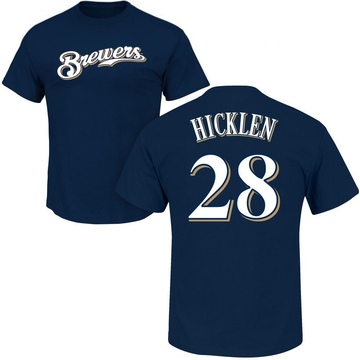 Men's Milwaukee Brewers Brewer Hicklen ＃28 Roster Name & Number T-Shirt - Navy