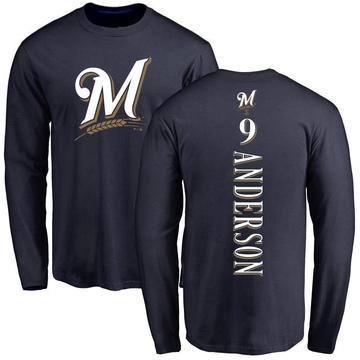 Men's Milwaukee Brewers Brian Anderson ＃9 Backer Long Sleeve T-Shirt - Navy