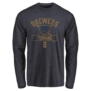 Men's Milwaukee Brewers Brice Turang ＃2 Base Runner Long Sleeve T-Shirt - Navy