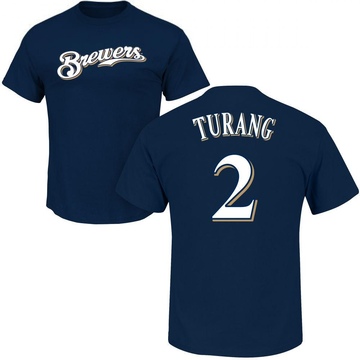 Men's Milwaukee Brewers Brice Turang ＃2 Roster Name & Number T-Shirt - Navy