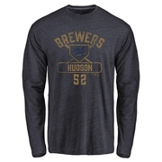 Men's Milwaukee Brewers Bryan Hudson ＃52 Base Runner Long Sleeve T-Shirt - Navy