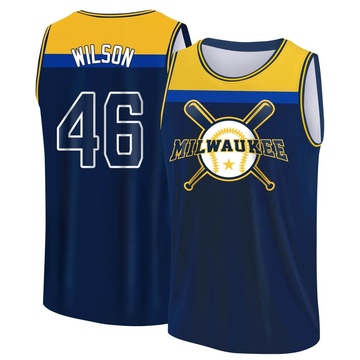 Men's Milwaukee Brewers Bryse Wilson ＃46 Legend Baseball Tank Top - Navy/Yellow