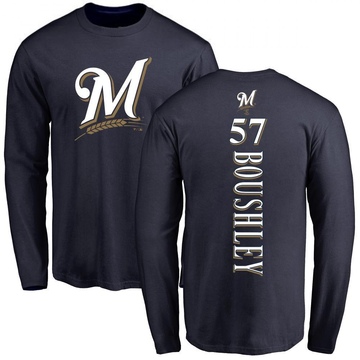 Men's Milwaukee Brewers Caleb Boushley ＃57 Backer Long Sleeve T-Shirt - Navy