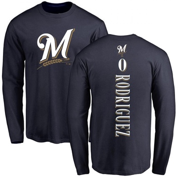 Men's Milwaukee Brewers Carlos Rodriguez ＃0 Backer Long Sleeve T-Shirt - Navy