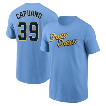 Men's Milwaukee Brewers Chris Capuano ＃39 Powder 2022 City Connect Name & Number T-Shirt - Blue