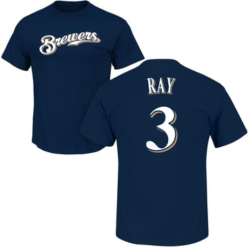 Men's Milwaukee Brewers Corey Ray ＃3 Roster Name & Number T-Shirt - Navy