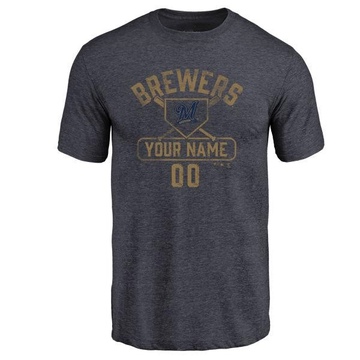 Men's Milwaukee Brewers Custom ＃00 Base Runner T-Shirt - Navy