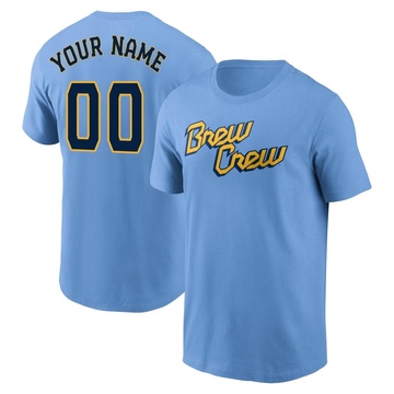 Men's Milwaukee Brewers Custom ＃00 Powder 2022 City Connect Name & Number T-Shirt - Blue