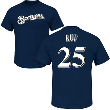 Men's Milwaukee Brewers Darin Ruf ＃25 Roster Name & Number T-Shirt - Navy