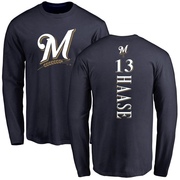 Men's Milwaukee Brewers Eric Haase ＃13 Backer Long Sleeve T-Shirt - Navy