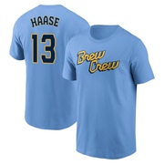 Men's Milwaukee Brewers Eric Haase ＃13 Powder 2022 City Connect Name & Number T-Shirt - Blue