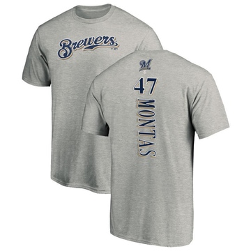 Men's Milwaukee Brewers Frankie Montas ＃47 Backer T-Shirt Ash