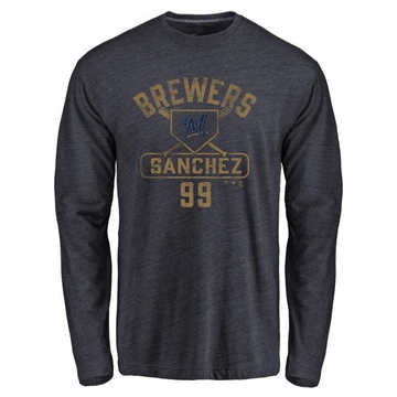 Men's Milwaukee Brewers Gary Sanchez ＃99 Base Runner Long Sleeve T-Shirt - Navy