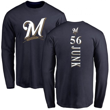 Men's Milwaukee Brewers Janson Junk ＃56 Backer Long Sleeve T-Shirt - Navy