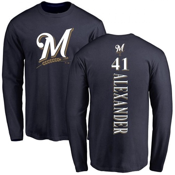 Men's Milwaukee Brewers Jason Alexander ＃41 Backer Long Sleeve T-Shirt - Navy