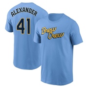 Men's Milwaukee Brewers Jason Alexander ＃41 Powder 2022 City Connect Name & Number T-Shirt - Blue