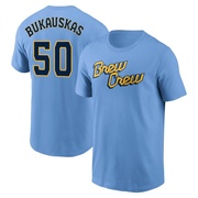 Men's Milwaukee Brewers J.B. Bukauskas ＃50 Powder 2022 City Connect Name & Number T-Shirt - Blue