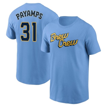 Men's Milwaukee Brewers Joel Payamps ＃31 Powder 2022 City Connect Name & Number T-Shirt - Blue