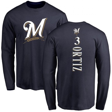 Men's Milwaukee Brewers Joey Ortiz ＃3 Backer Long Sleeve T-Shirt - Navy