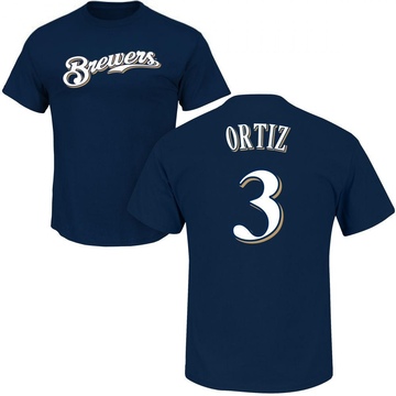 Men's Milwaukee Brewers Joey Ortiz ＃3 Roster Name & Number T-Shirt - Navy