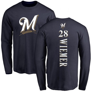 Men's Milwaukee Brewers Joey Wiemer ＃28 Backer Long Sleeve T-Shirt - Navy